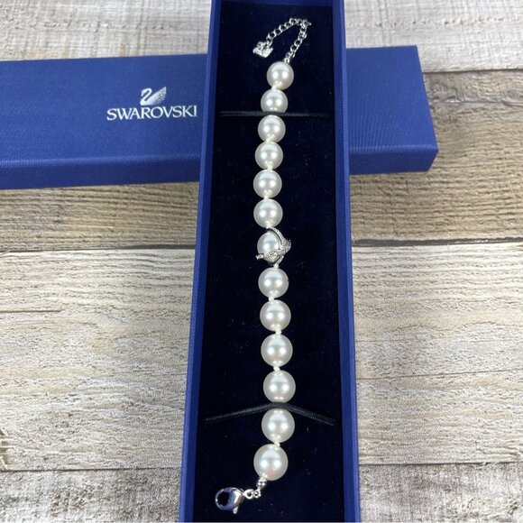 Swarovski Jewelry - Swarovski Nude Bracelet Pearl Crystal Pavé Ring Rhodium Retired Formal Holiday